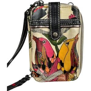 Sakroots Happy & Free Canvas Oil Cloth Zip Around Clutch Wristlet Wallet Multi